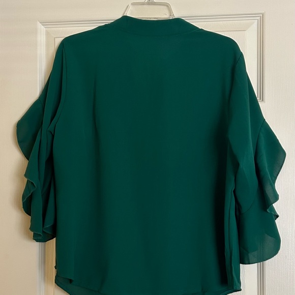 NWOT Green Flutter Sleeve Blouse with Mandarin Collar - Picture 3 of 4